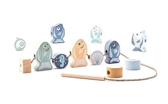 CUBIKA Pastel 16020 Navlékací ryby a mořští živočichové - navlékací set - 13 dřevěných dílů a 8 předloh CUBIKA Pastel 16020 Navlékací ryby a mořští živočichové - navlékací set - 13 dřevěných dílů a 8 předloh