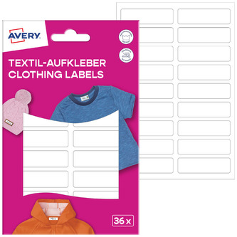 Naklejki na tekstylia 45x13mm op. 36szt. białe, Avery
