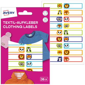 Naklejki na tekstylia z motywem zwierzęcym 45x13mm op. 36szt., Avery