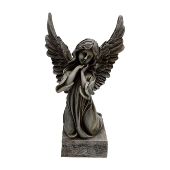 Polyresinový šedý klečící anděl, 14,5 x 11 x 24,5 cm 