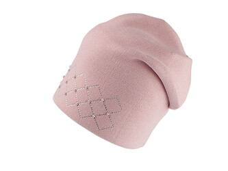 Dámská / dívčí zimní čepice s kamínky a perlami Lamblook - 1 ks - 4 pudrová