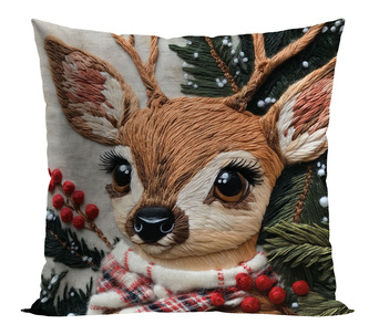 Vánoční polštář JELÍNEK vzor vyšívaný efekt 40x40 cm  Mybesthome