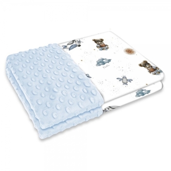 Oboustranná deka, Bavlna/Minky 100 x 75 cm, Méďa pilot - bílá, modrá