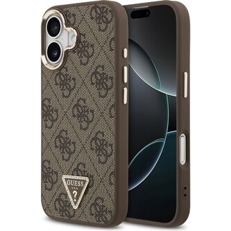 Guess PU Leather 4G Triangle Logo Gold Frame MagSafe kryt iPhone 17 hnědý Guess PU Leather 4G Triangle Logo Gold Frame MagSafe kryt iPhone 17 hnědý