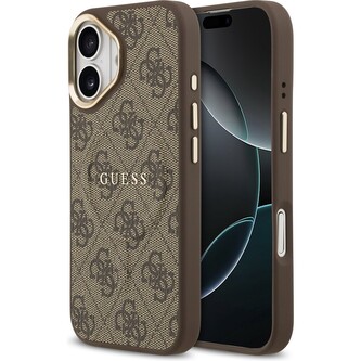 Guess PU Leather 4G Gold Frame MagSafe kryt iPhone 17 hnědý