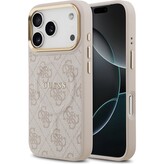 Guess PU Leather 4G Gold Frame MagSafe kryt iPhone 17 Pro růžový