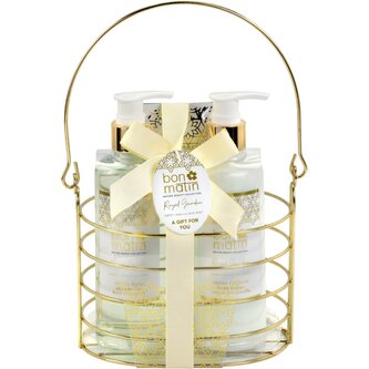 Bon Matin set Vanila a máta v drátěném košíku (sprchový gel+krém na ruce+tělové mléko)