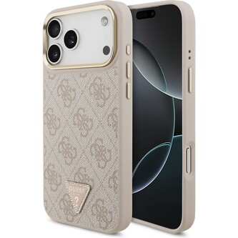Guess PU Leather 4G Triangle Logo Gold Frame MagSafe kryt iPhone 17 Pro Max růžový Guess PU Leather 4G Triangle Logo Gold Frame MagSafe kryt iPhone 17 Pro Max růžový