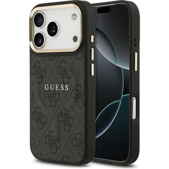 Guess PU Leather 4G Gold Frame MagSafe kryt iPhone 17 Pro černý