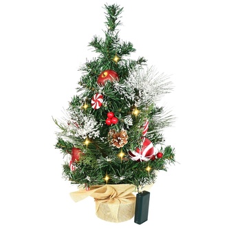 Stromek zasněžený s červenými koulemi 10LED, 50 cm