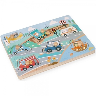 Dřevěná aktivní vkládačka se zvuky, Dopravní prostředky, přírodní