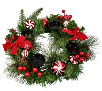 Adventní věnec s červenou mašlí a Candy dekoracemi Ø30 cm