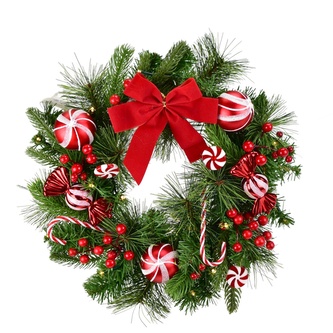 Věnec s červenou mašlí a Candy dekoracemi 15×LED Ø40 cm