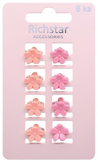 Skřipce do vlasů mini růžové květiny 1,5 x 1,3 x 1,3 cm, 8 ks