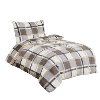 Jahu Povlečení mikroflanel Káro šedobíložluté 140x200, 70x90 cm