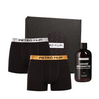 Pánská dárková sada 2PACK boxerky Metalic a sprchový gel Pietro Filipi (3PBP1) L
