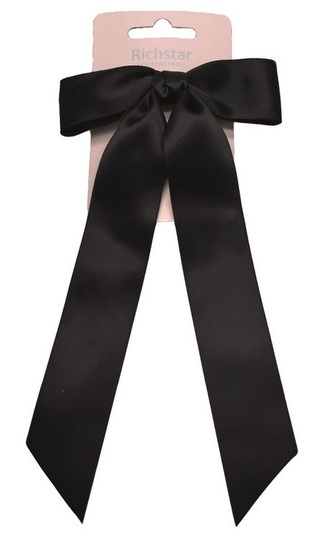 Mašle do vlasů na sponce černá 11,5 x 3,5 cm + 18 cm stuha