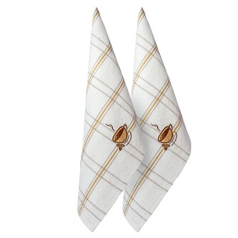 ARÔME HOME Utěrka, 2 ks, 50 x 70 cm,Béžové káro, výšivka Káva