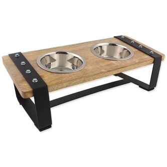 Misky Dog Fantasy nerez s dřevěným stojánkem, železná konstrukce 2x400ml