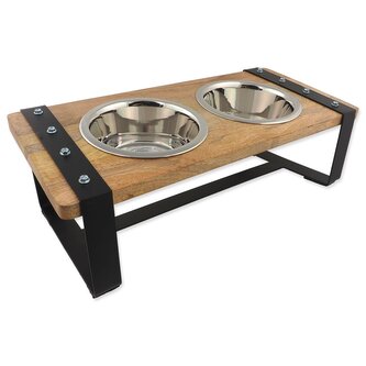 Misky Dog Fantasy nerez s dřevěným stojánkem, železná konstrukce 2x840ml