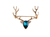 Vánoční brož s broušenými kamínky jelen - 1 ks - 3 modrá azuro