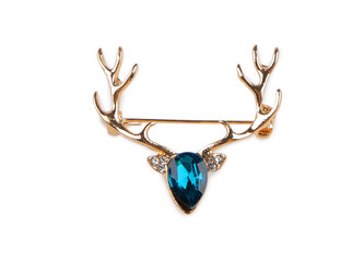 Vánoční brož s broušenými kamínky jelen - 1 ks - 3 modrá azuro