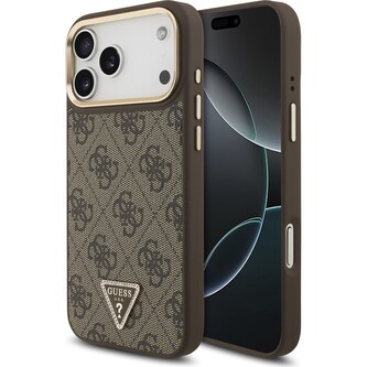 Guess PU Leather 4G Triangle Logo Gold Frame MagSafe kryt iPhone 17 Pro Max hnědý Guess PU Leather 4G Triangle Logo Gold Frame MagSafe kryt iPhone 17 Pro Max hnědý