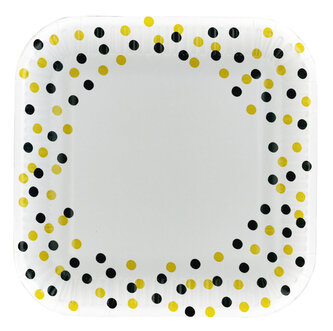 Papírový talíř hranatý Confetti Gold Black