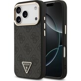 Guess PU Leather 4G Triangle Logo Gold Frame MagSafe kryt iPhone 17 Pro černý