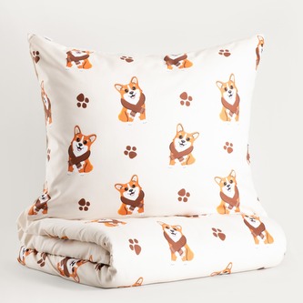 Pościel | CORGI | z mikrofibry w pieski Corgi | 160x200 + 2*70x80 cm | 756030