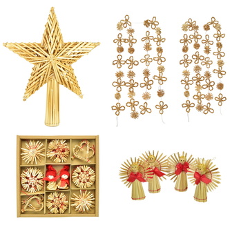 Slaměná špiška, 2 ks řetěvy, 4 ks andělíčci, slaměné ozdoby 30 ks