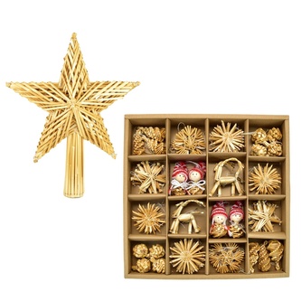 Slaměná špička hvězda 25x30 cm + slaměné ozdoby, 56 ozdob