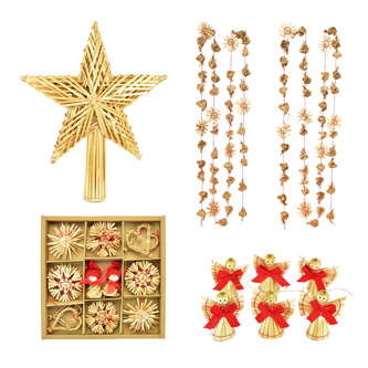 Slaměná špiška, 2 ks řetěvy, 6 ks andělíčci, slaměné ozdoby 30 ks