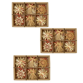 Slaměné ozdoby, 18 ozdob, set 3 ks