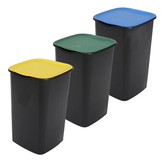 Belli E Forti koše na tříděný odpad TRIO, černé, s barevné víka, plast, 3 x 50 L
