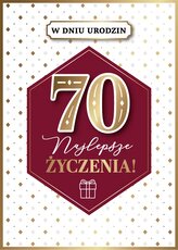 Karnet GM najlepsze zyczenia 70 czerwone złote rąby