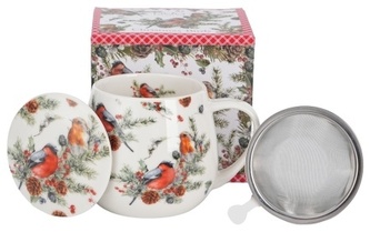 Porcelánový hrnek s čajovým sítkem Christmas Birds 1