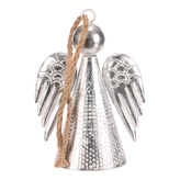 Anděl kovový - 24 cm, závěsný, zvon, stříbrný