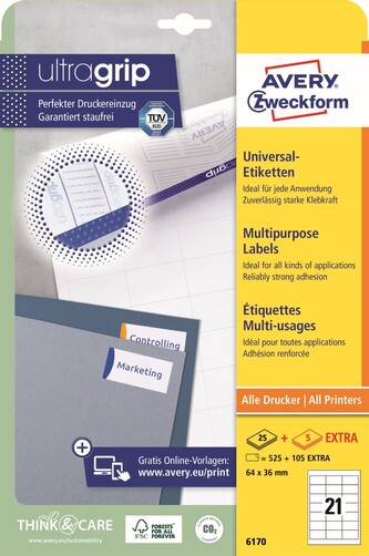 Avery Zweckform 6170 Samolepicí etikety 64x36 mm, bílé