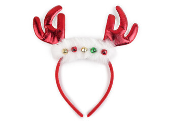 Čelenka do vlasů sob s rolničkami, vánoční /  párty - 1 ks - 1 červená