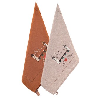 GIFTY CITY Utěrka 2 ks,50 x 70 cm,Béžová a hnědá,výšivka Karlův most,RC BA