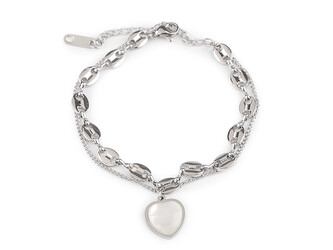 Náramek z nerezové oceli dvojitý, srdce - 1 ks - stříbrná