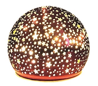 Svítící skleněná koule s hvězdičkami – vínová, ø 10 cm, teplá bílá, 10 LED, časovač