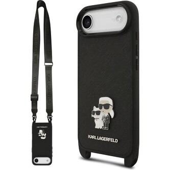Karl Lagerfeld Saffiano Crossbody Popruh Metal Karl and Choupette kryt iPhone Air černý Karl Lagerfeld Saffiano Crossbody Popruh Metal Karl and Choupette kryt iPhone Air černý