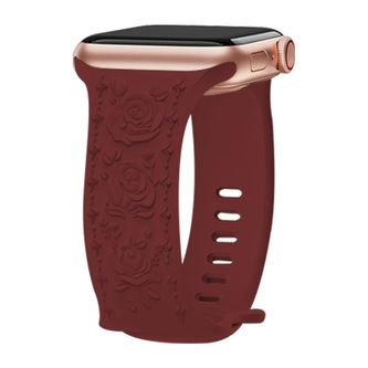 Řemínek gravírované růže pro Apple Watch 42/44/45/46/49mm,Vínová Řemínek gravírované růže pro Apple Watch 42/44/45/46/49mm,Vínová