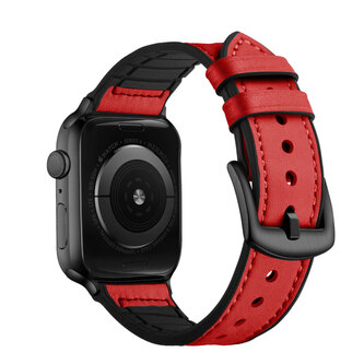 Koženo-silikonový řemínek pro Apple Watch 42/44/45/46/49mm,Červená