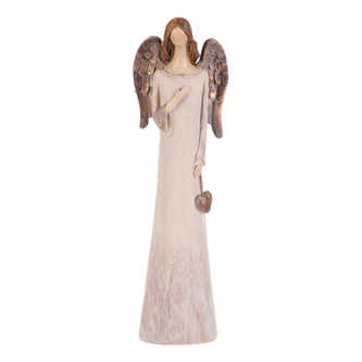 Anděl se srdcem - polyresin, béžovo-měděný