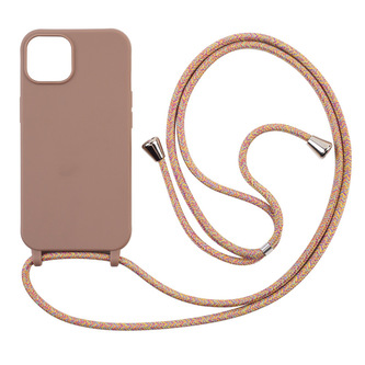Silikonový kryt se šňůrkou pro iPhone 15 PRO,hnědá