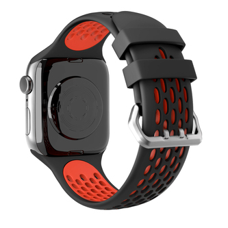 Perforovaný řemínek s dvojitým zapínáním pro Apple Watch 42/44/45/46/49mm,Černo-Červený