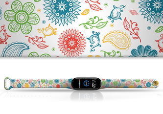 Náhradní náramek Mi band 3/4/5/6/7 Barevné květiny,Bílá,Xiaomi Mi band 5/6